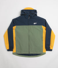 Pasteelo Hooded Windbreaker Jacket in Navy and Olive / Gold