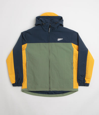 Pasteelo Hooded Windbreaker Jacket in Navy and Olive / Gold