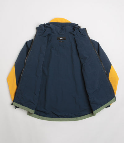 Pasteelo Hooded Windbreaker Jacket in Navy and Olive / Gold