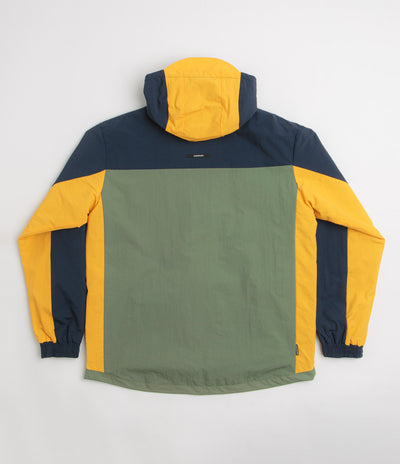 Pasteelo Hooded Windbreaker Jacket in Navy and Olive / Gold