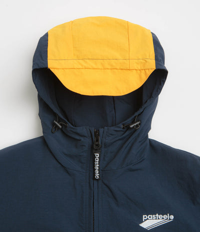 Pasteelo Hooded Windbreaker Jacket in Navy and Olive / Gold