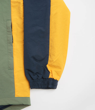 Pasteelo Hooded Windbreaker Jacket in Navy and Olive / Gold