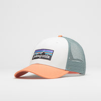 Patagonia P-6 Logo LoPro Trucker Cap in White and Peach Sherbet thumbnail