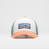 Patagonia P-6 Logo LoPro Trucker Cap in White and Peach Sherbet thumbnail