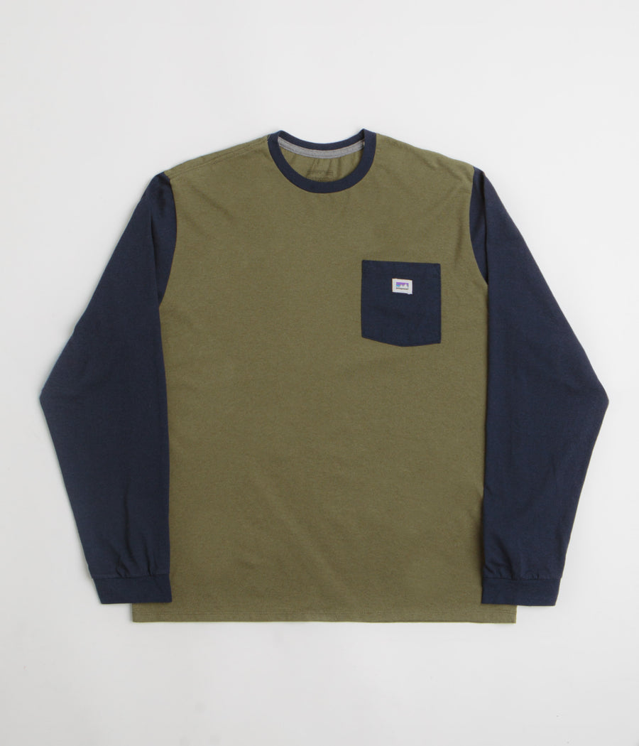 Patagonia Shop Sticker Pocket Responsibili-Tee Long Sleeve T-Shirt in Tent Green