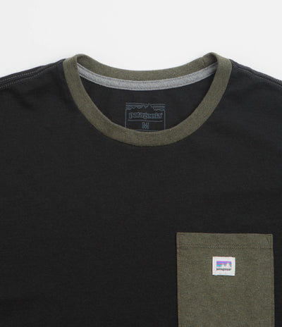 Patagonia Shop Sticker Pocket Responsibili-Tee T-Shirt - Black / Basin Green