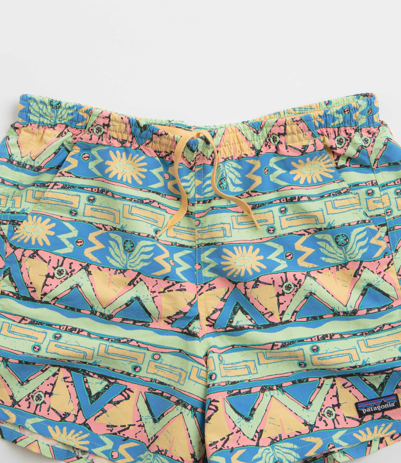 Patagonia Womens Baggies 5 Shorts High Hopes Geo Salamander Green Flatspot
