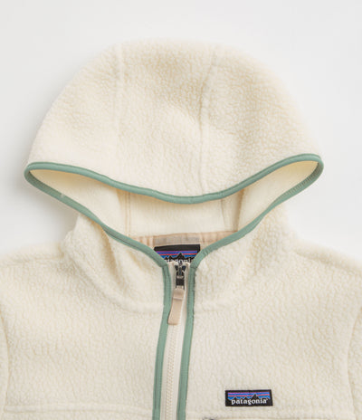 Patagonia Womens Retro Pile Hooded Fleece in Natural and Ellwood Green