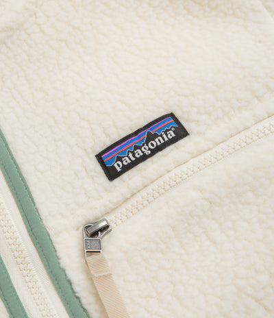 Patagonia Womens Retro Pile Hooded Fleece in Natural and Ellwood Green