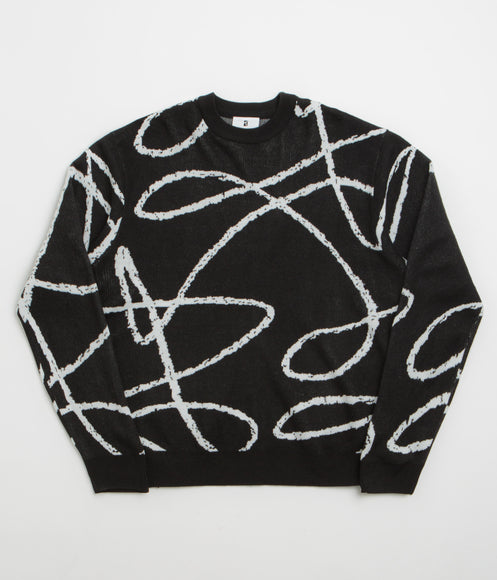 Poetic Collective Doodle Jacquard Knitted Crewneck Sweatshirt - Black