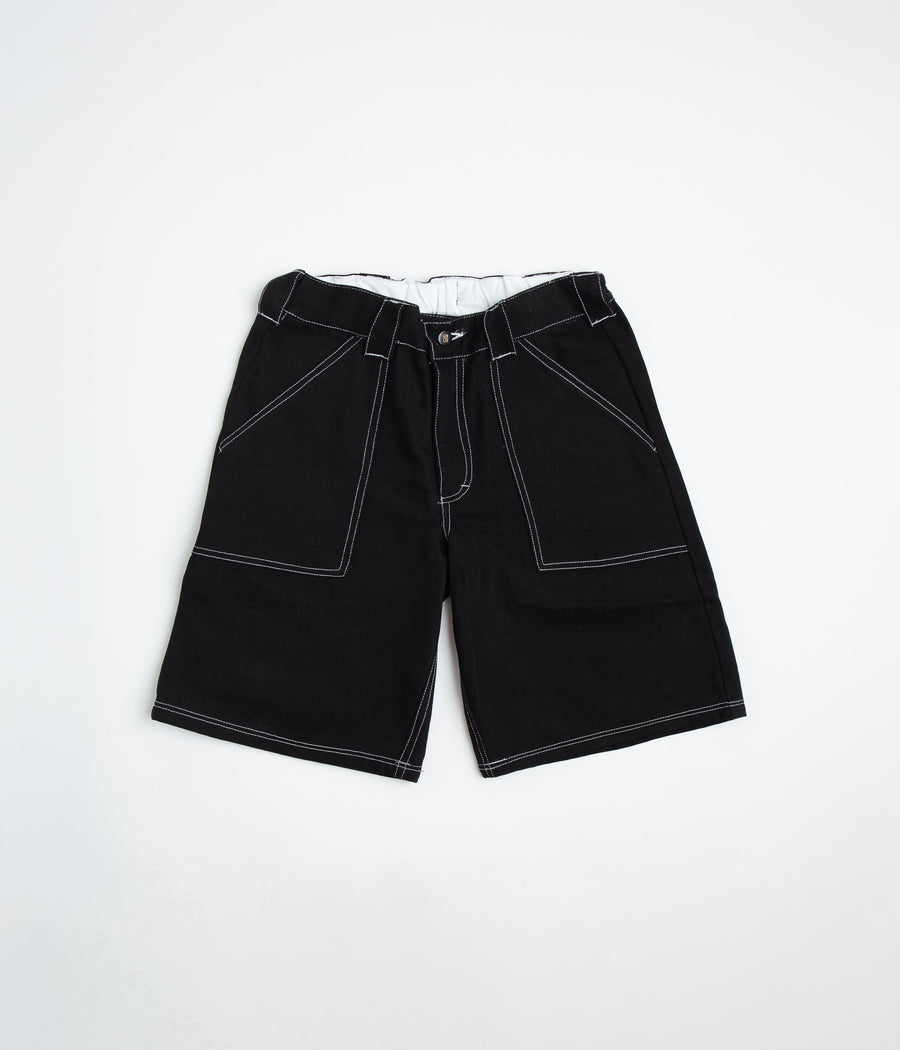 Poetic Collective Painter Shorts in Black Denim and White Stitch