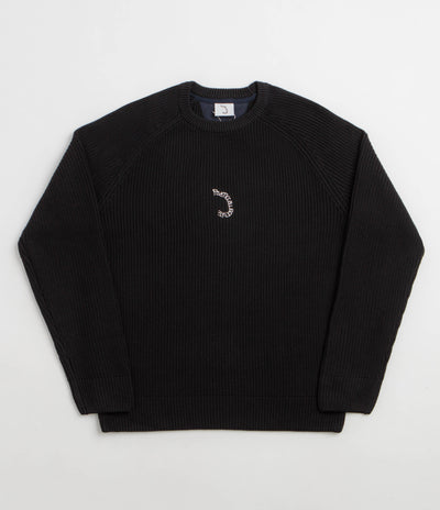 Poetic Collective Spray Embroidery Knit Crewneck Sweatshirt - Black