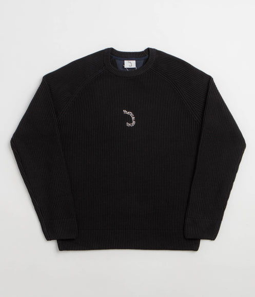 Poetic Collective Spray Embroidery Knit Crewneck Sweatshirt - Black