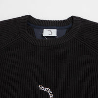 Poetic Collective Spray Embroidery Knit Crewneck Sweatshirt - Black thumbnail