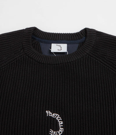 Poetic Collective Spray Embroidery Knit Crewneck Sweatshirt - Black