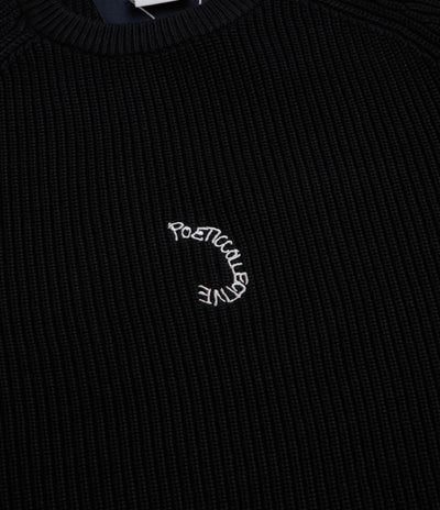 Poetic Collective Spray Embroidery Knit Crewneck Sweatshirt - Black