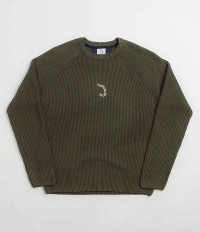 Poetic Collective Spray Embroidery Knit Crewneck Sweatshirt - Olive