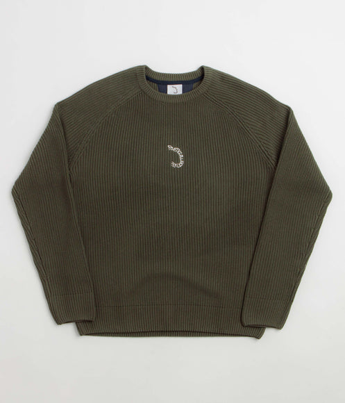 Poetic Collective Spray Embroidery Knit Crewneck Sweatshirt - Olive