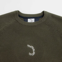 Poetic Collective Spray Embroidery Knit Crewneck Sweatshirt - Olive thumbnail
