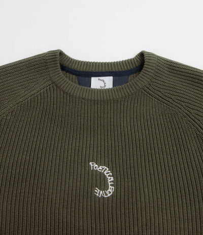 Poetic Collective Spray Embroidery Knit Crewneck Sweatshirt - Olive