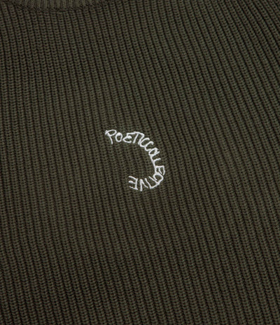Poetic Collective Spray Embroidery Knit Crewneck Sweatshirt - Olive