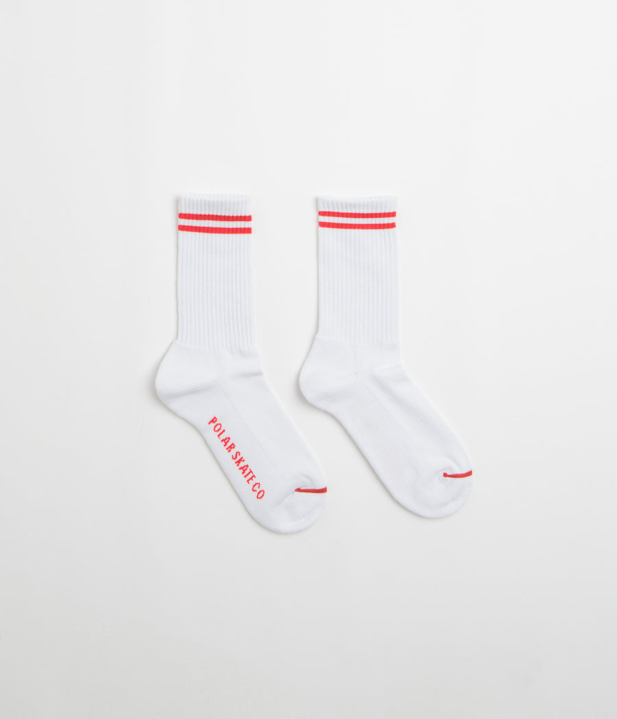 Polar 2 Stripe Socks in White and Cherry