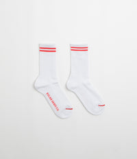 Polar 2 Stripe Socks in White and Cherry