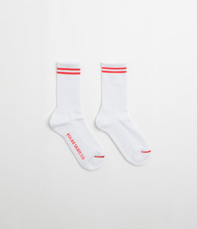 Polar 2 Stripe Socks in White and Cherry