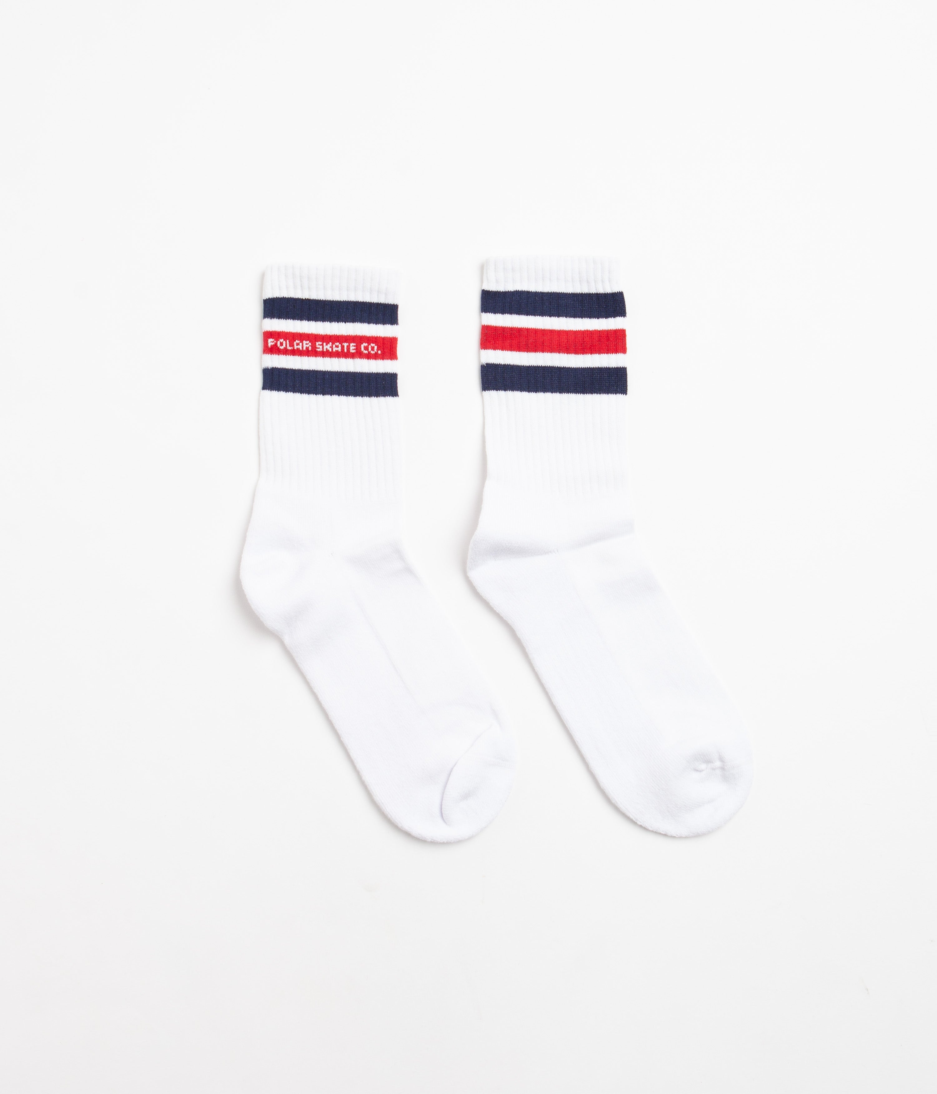 Polar Fat Stripe Socks in White and Navy / Red