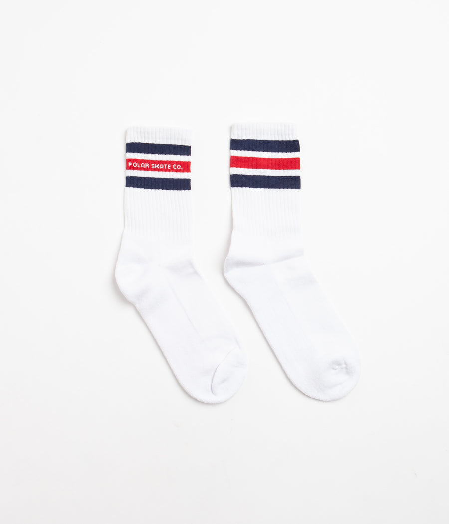 Polar Fat Stripe Socks in White and Navy / Red
