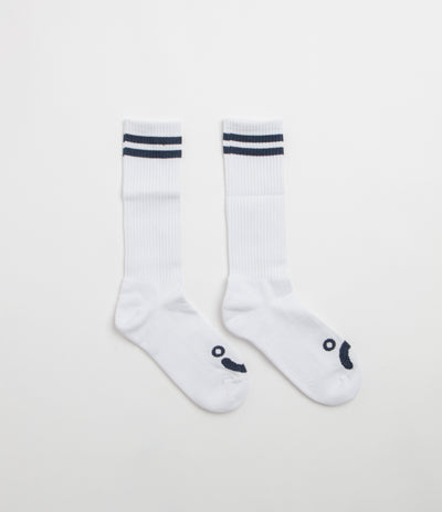 Polar Happy Sad Long Socks - White / Navy