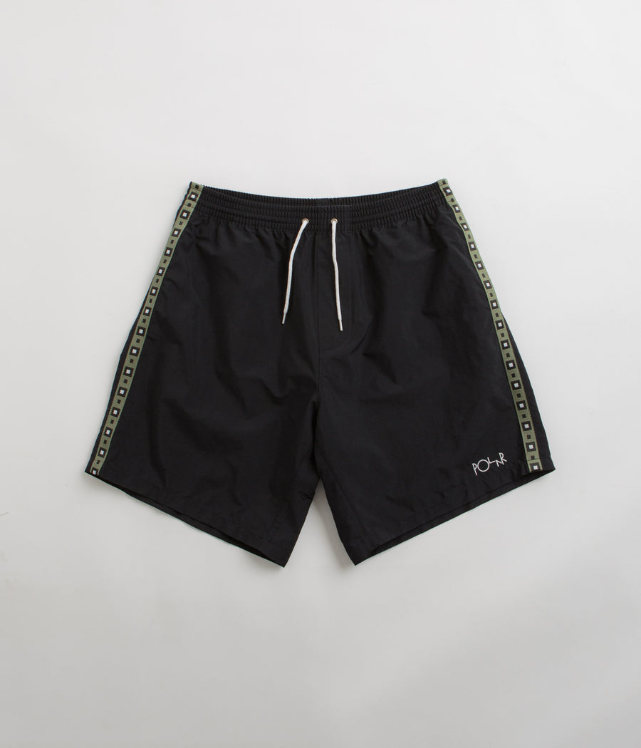 Polar Square Stripe Swim Shorts in Black and Jade Green