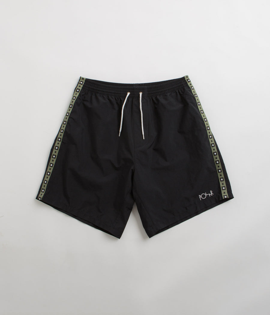 Polar Square Stripe Swim Shorts - Black / Jade Green