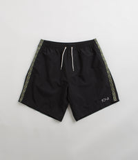 Polar Square Stripe Swim Shorts in Black and Jade Green