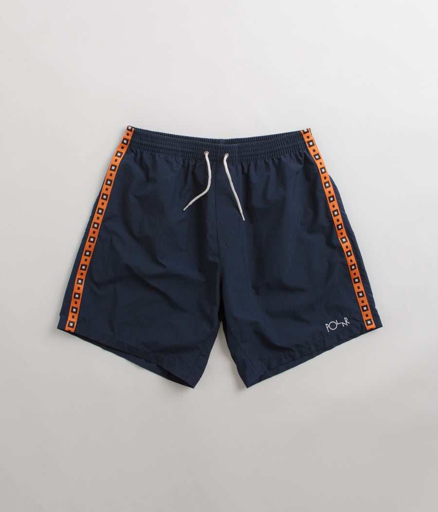 Polar Square Stripe Swim Shorts - Navy / Orange