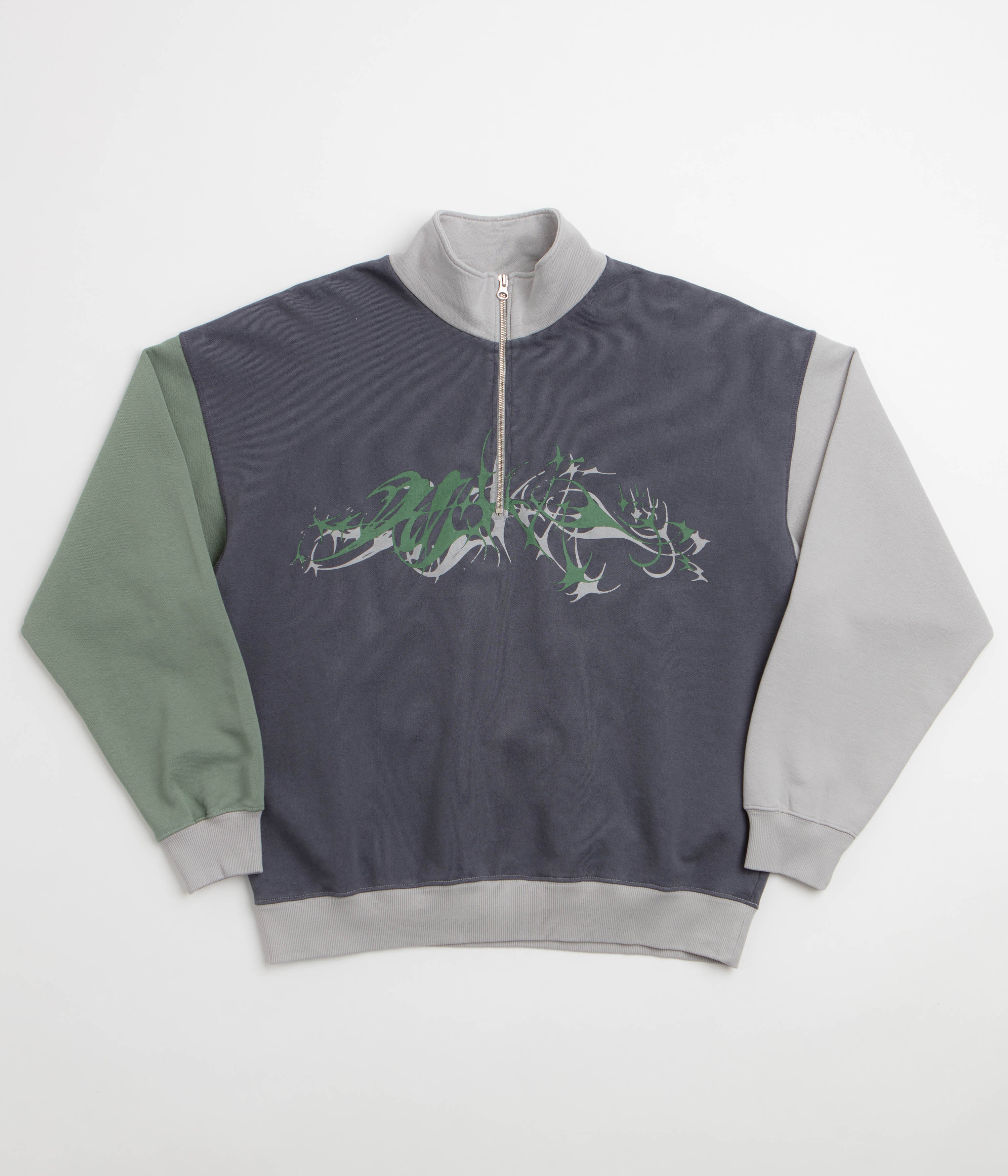 Polar x Ebou Sanyang Tribal Frankie Half Zip Sweatshirt - Grey Blue / Silver