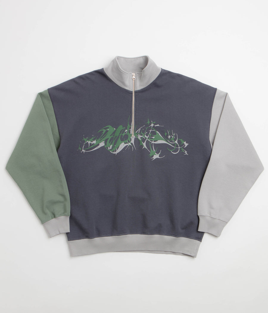 Polar x Ebou Sanyang Tribal Frankie Half Zip Sweatshirt - Grey Blue / Silver