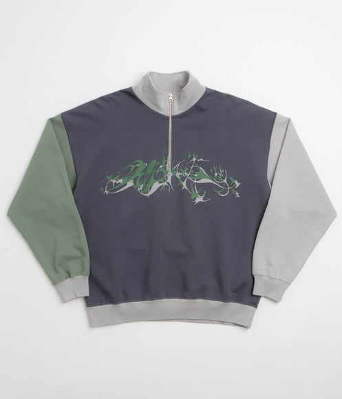 Polar x Ebou Sanyang Tribal Frankie Half Zip Sweatshirt - Grey Blue / Silver