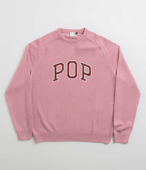 Pop Trading Company Arch Knitted Crewneck Sweatshirt - Mesa Rose / Fired Brick
