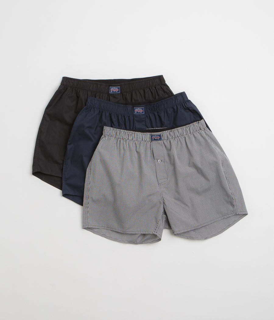 Pop Trading Company Boxer Shorts (3 Pack) in Black and Navy / Gingham