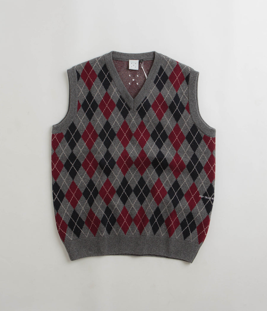 Pop Trading Company Burlington Knitted Spencer Vest - Charcoal / Multi