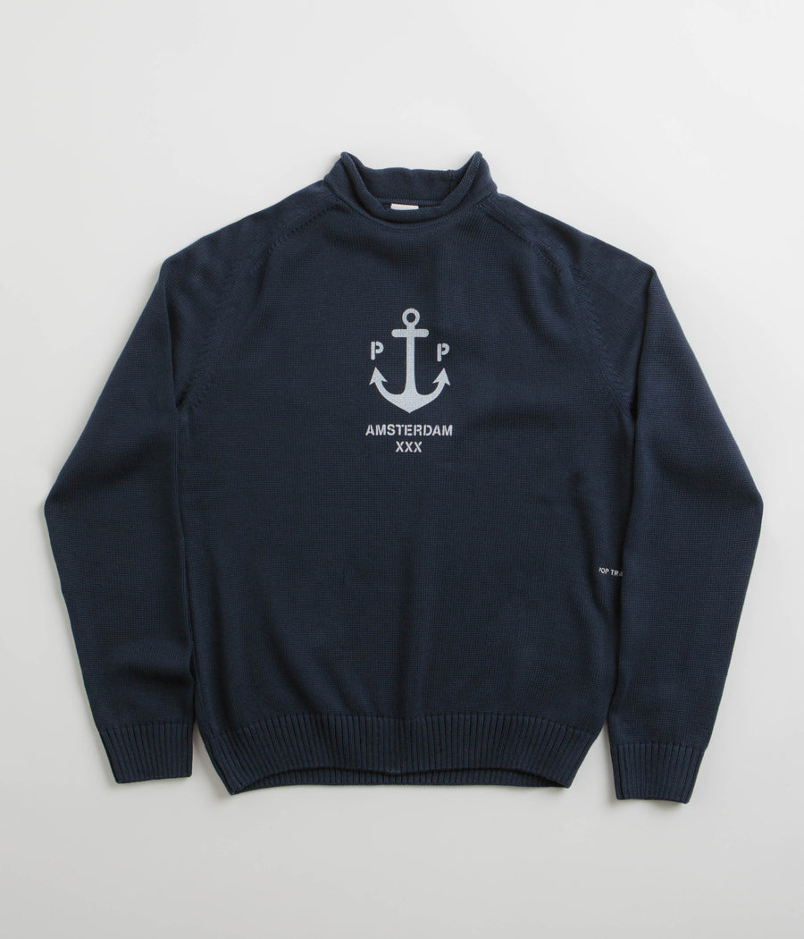 Pop Trading Company Captain Knitted Crewneck Sweatshirt - Navy