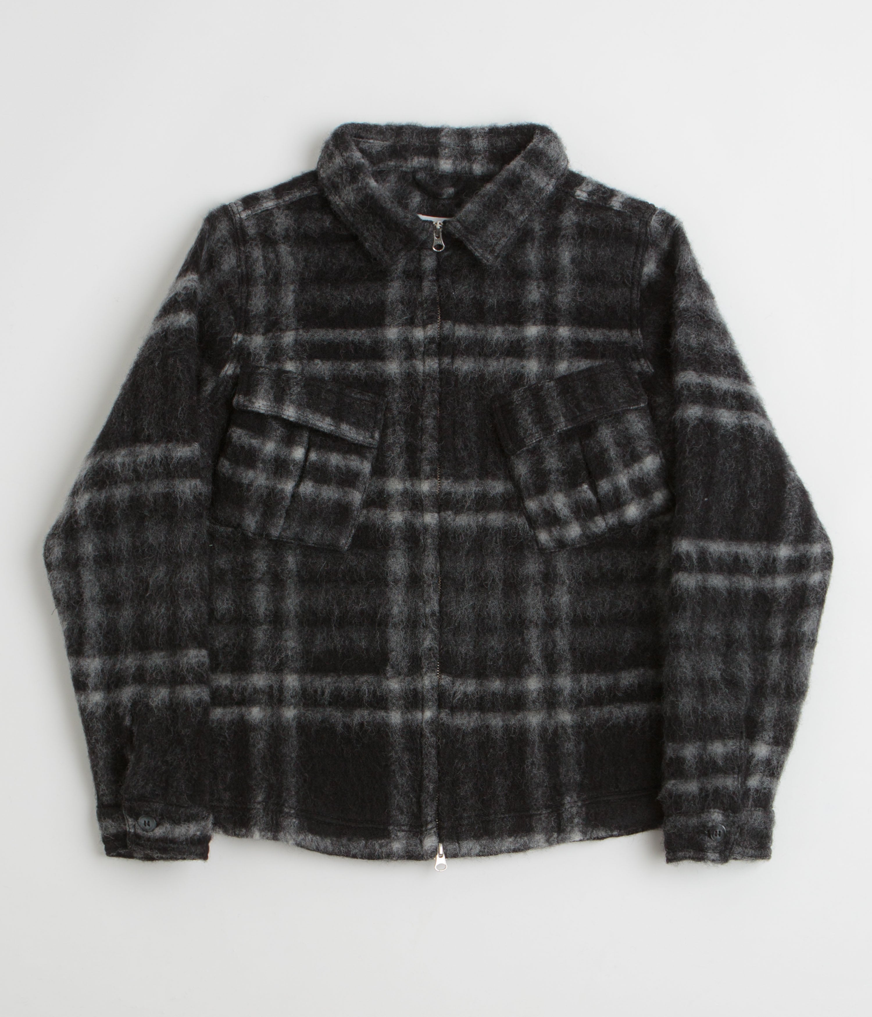 Pop Trading Company Checked Wool Shirt Jacket in Black and Charcoal