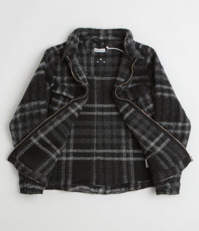 Pop Trading Company Checked Wool Shirt Jacket in Black and Charcoal