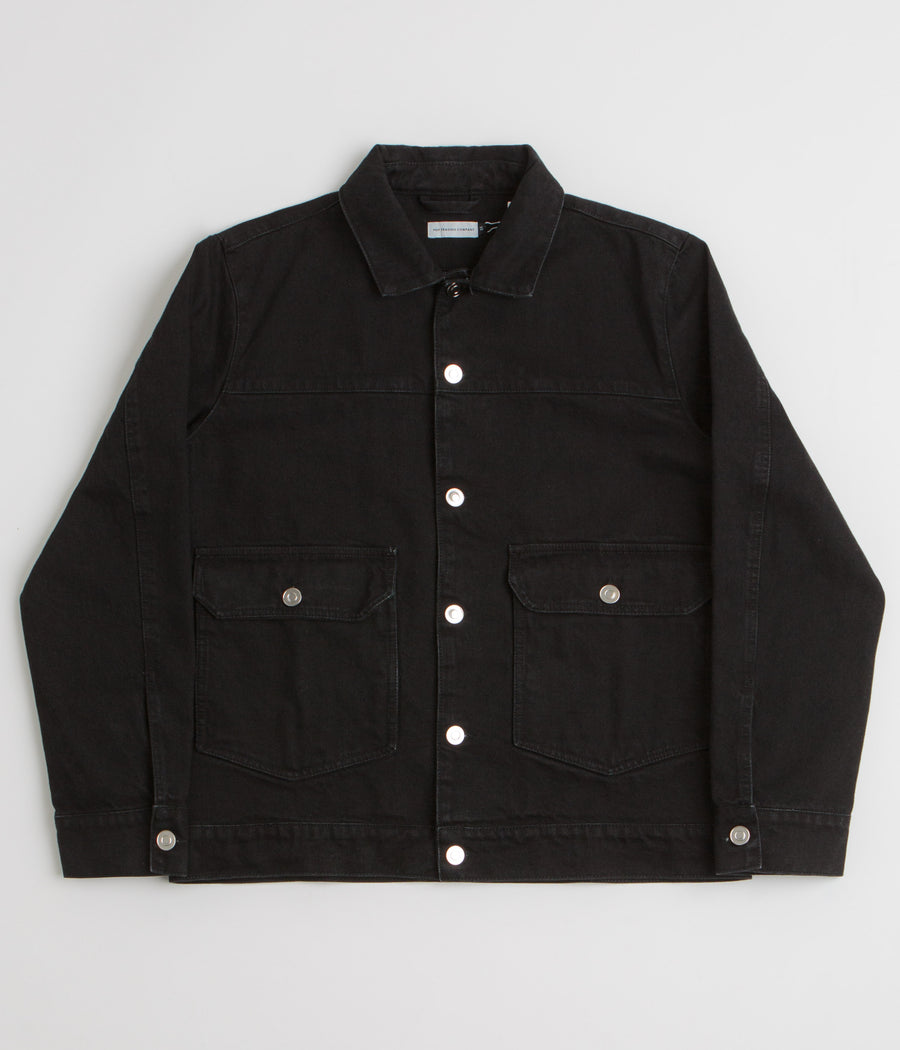 Pop Trading Company Full Button Denim Jacket in Rinsed Black