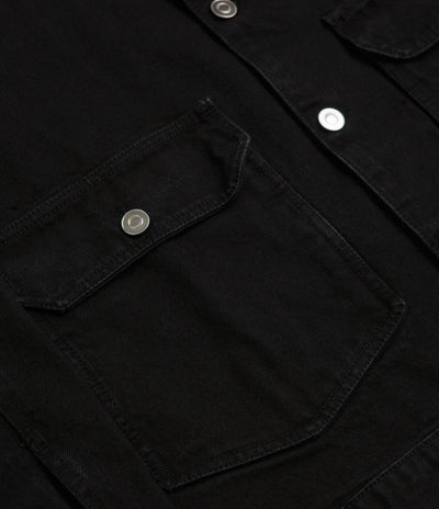Pop Trading Company Full Button Denim Jacket in Rinsed Black