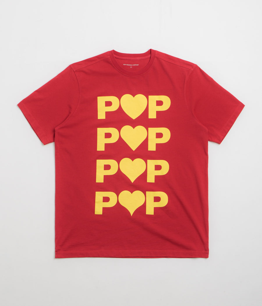 Pop Trading Company Hearts T-Shirt in Haute Red