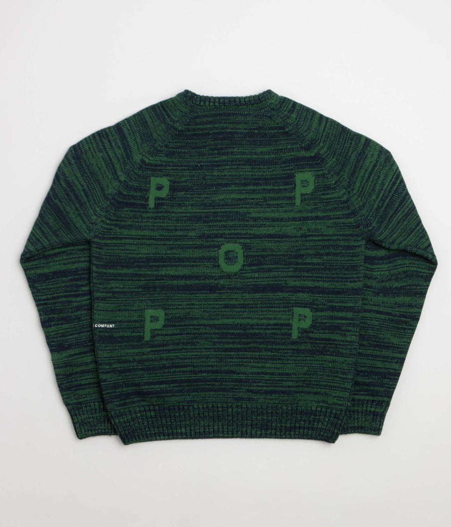 Pop Trading Company Knitted Melange Logo Crewneck Sweatshirt - Navy / Juniper