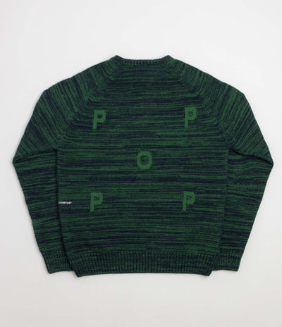 Pop Trading Company Knitted Melange Logo Crewneck Sweatshirt - Navy / Juniper