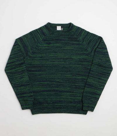 Pop Trading Company Knitted Melange Logo Crewneck Sweatshirt - Navy / Juniper